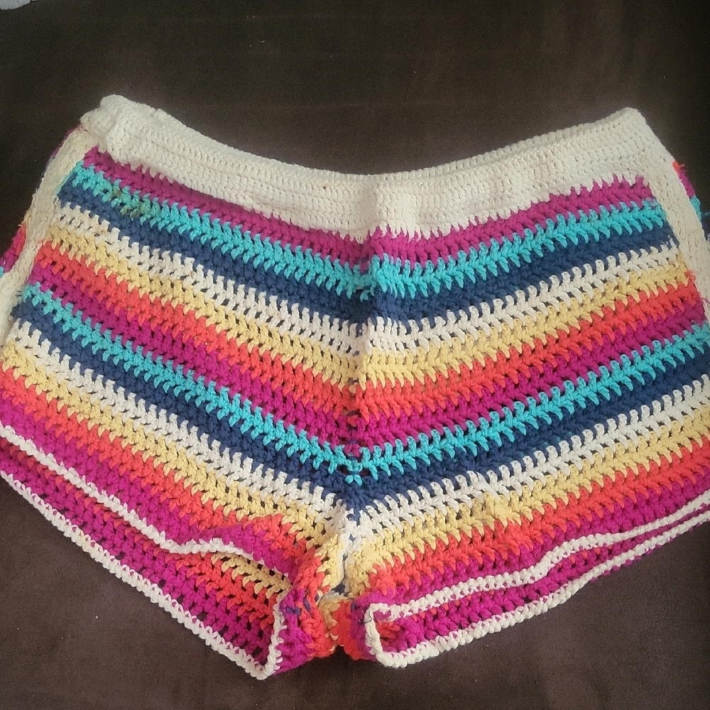Colorful Striped Crochet Women's Shorts